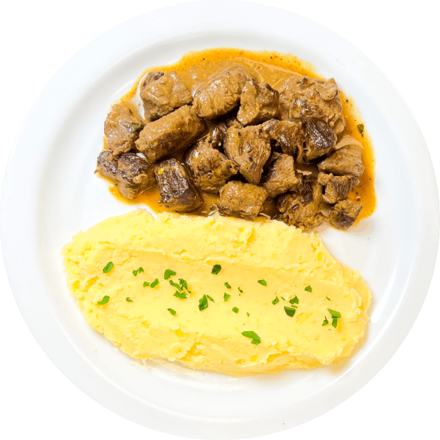 Lomo a la mostaza con puré de papa.