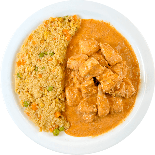 Pollo tikka massala con arroz.