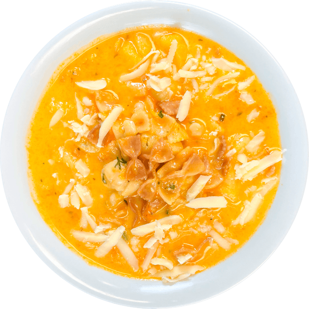 Sopa de fideos con queso.