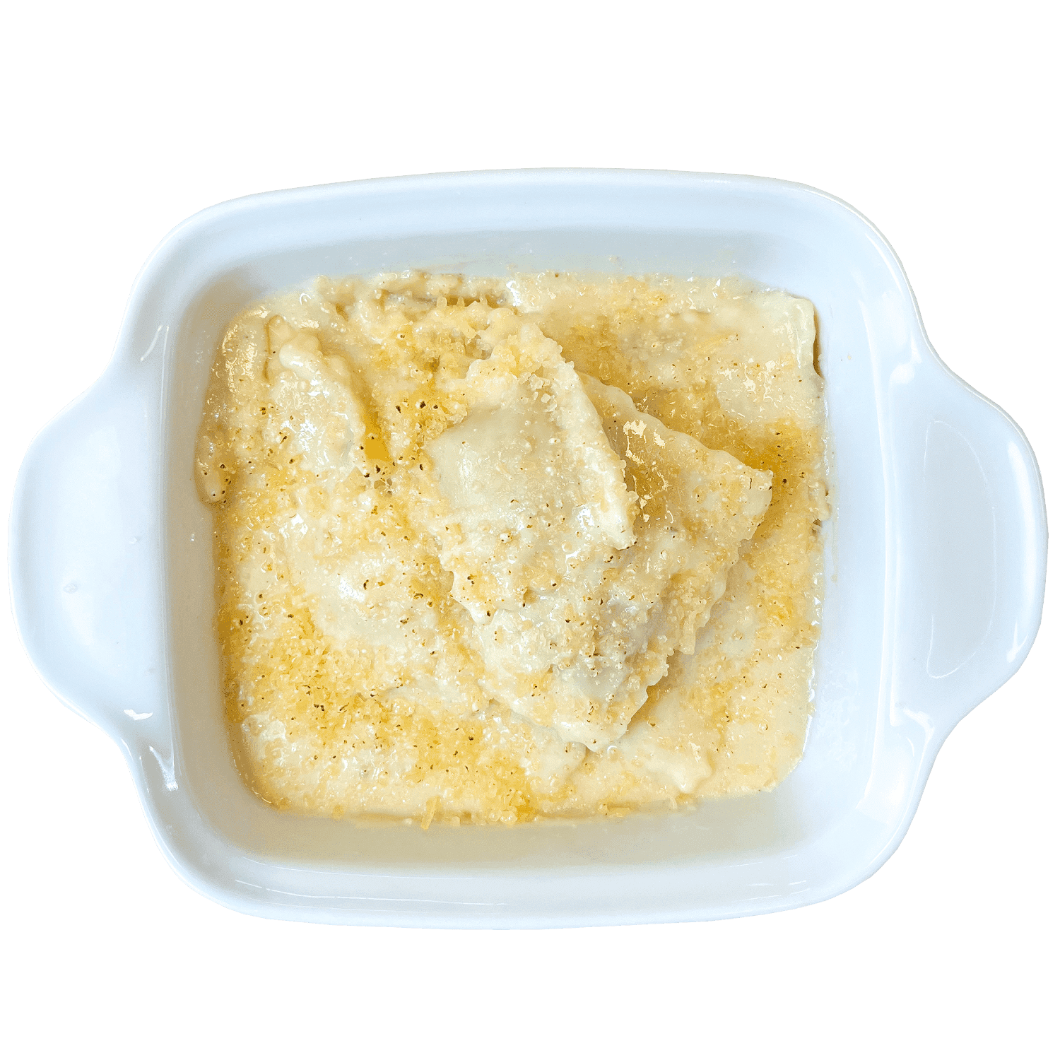 Ravioles de calabaza en salsa blanca.